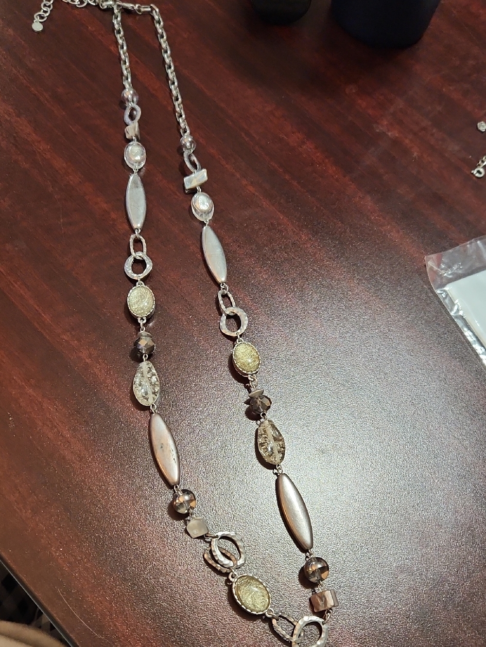 Silver-Tone Long Women's Necklace with Champagne Accents